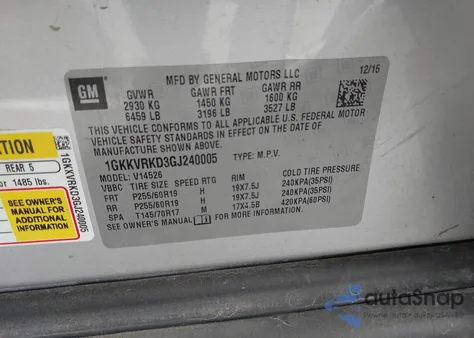 2016 GMC Acadia Slt-1 z USA, uszkodzony, nr VIN 1GKKVRKD3GJ240005